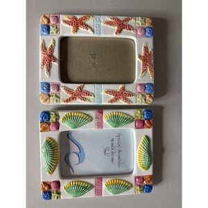 Special Moments Ceramic Coastal Picture Frame Set Starfish Seashell 3.5x5 2pc